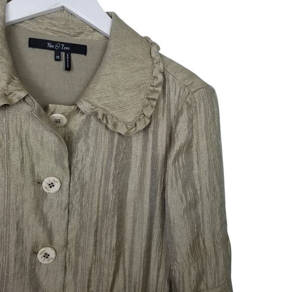 NIC + ZOE Metallic Utility Jacket Ruffle Detail Roll Tab Sleeve Cinch Waist M - Picture 2 of 7